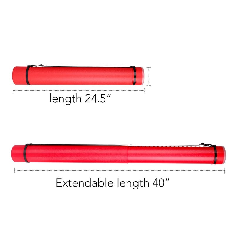 TRANSON أنبوب تخزين ملصقات TRANSON المتين مع أحزمة 24"-40" قابل للتعديل للخرائط، الأعمال الفنية، الملصقات باللون الأحمر - Image 2